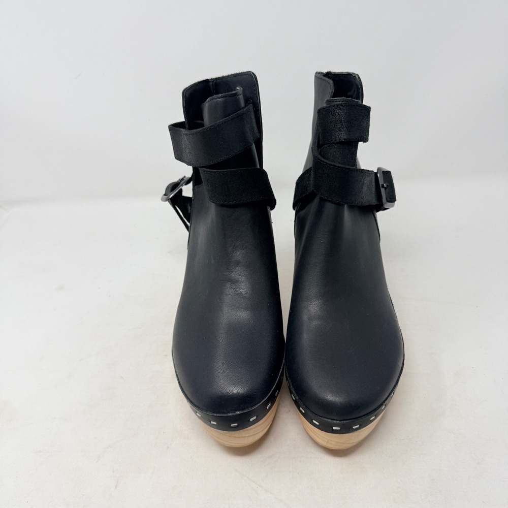 Free People Black Leather Clog Ankle Boots with Wood Heel - Picture 2 of 9